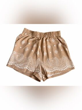 Tan Paisley Print Elastic-Waist Bermuda Shorts